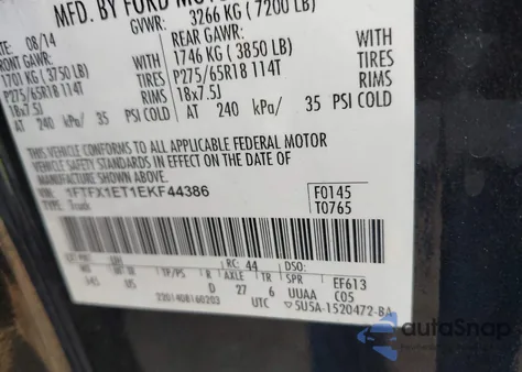 2014 Ford F-150 Xlt z USA, uszkodzony, nr VIN 1FTFX1ET1EKF44386